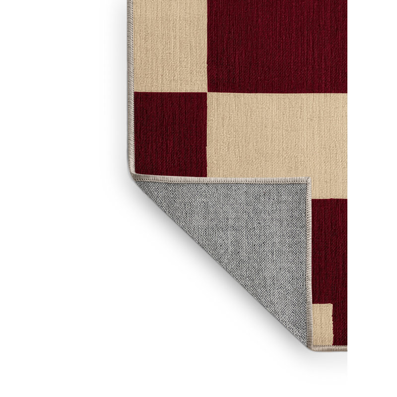 Machine Washable Checkered Beige Area Rug, Round 6'