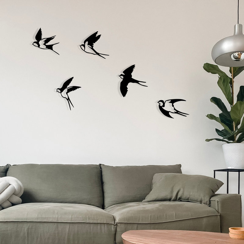 Ensemble d'accessoires muraux décoratifs en métal (5 pièces), finition noire | 100% métal, épaisseur: 0,05 pouce | Inclut les oiseaux: 10,6 po x 10,2 po, 11,4 po x 10,4 po, 12,2 po x 7,5 po, 9,4 po x 12,6 po, 11,4 po x 12,4 po | Parfait pour la décoration intérieure moderne et l'art mural unique