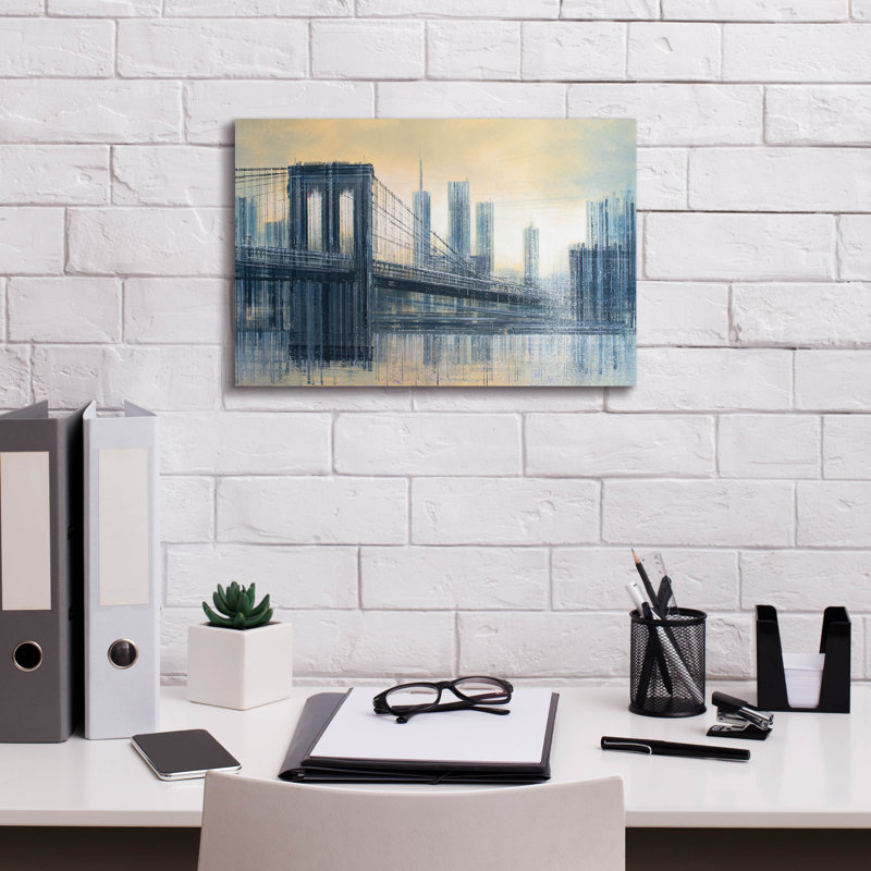 «Le pont de Brooklyn au coucher du soleil» par Marc Todd, H 12 po x l 18 po x P 0,75 po