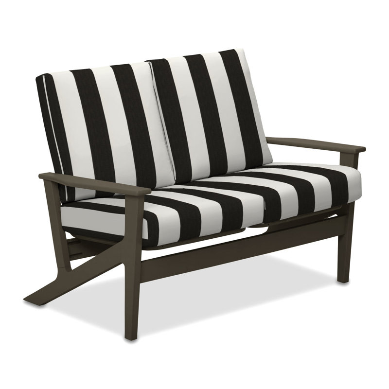 Causeuse avec coussins Chrisa, Cabana classique à rayures noires Sunbrella®, Bois de plage