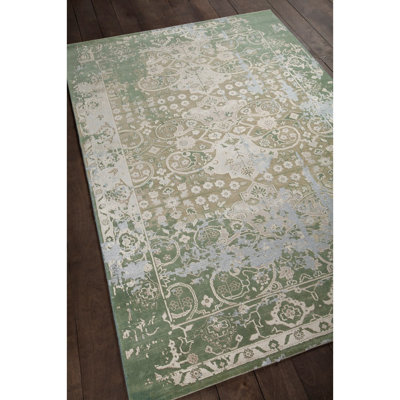 Vingel Authentic Hand-Knotted Oriental Rug – Green/Beige
