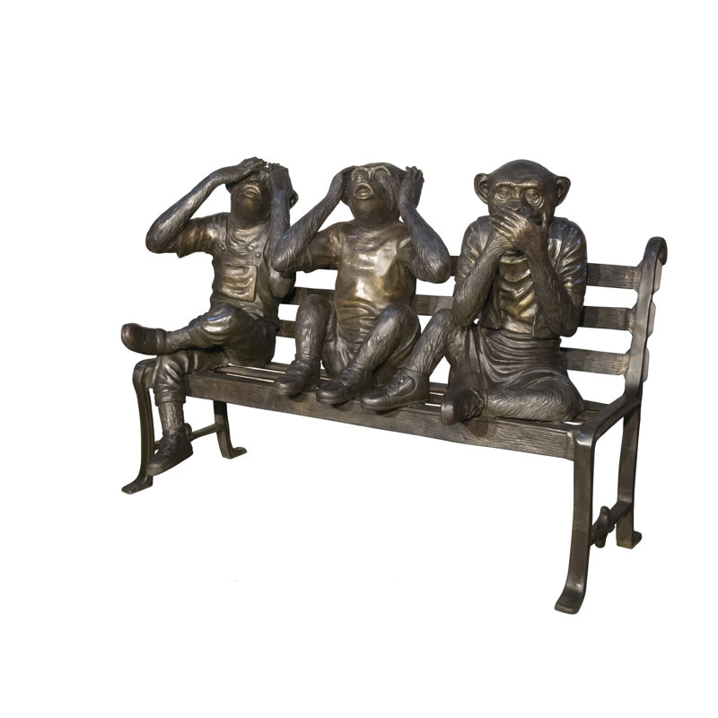 TROIS SINGES ASSIS SUR UN BANC