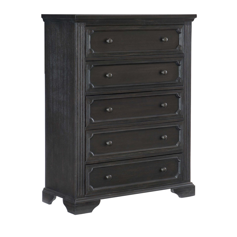 Commode de rangement traditionnelle à 5 tiroirs de style rustique, idéale pour l'organisation de la chambre à coucher et l'esthétique