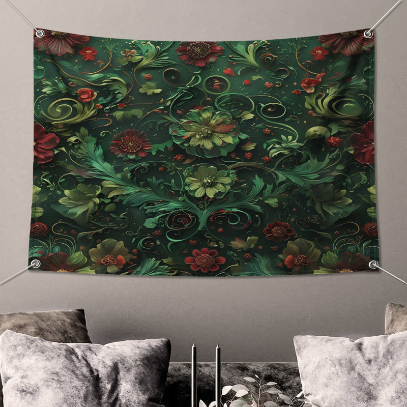 Tapisserie murale florale rouge - décoration murale florale, 50in H x60in W with 4 Grommets