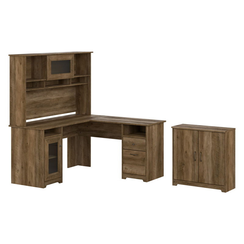 Ensemble de bureau d'ordinateur en L 3 pièces Shelonda, Pin récupéré