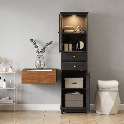 63" Freestanding Tall Bathroom Cabinet With Glass Doors, Soft-Close Storage, Adjustable Shelves, And Gold Handles