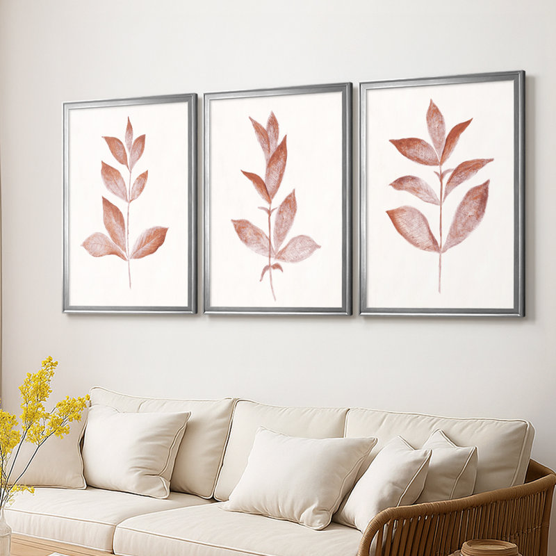 Red Leaf I - Toile tendue avec châssis sur mesure - 3 pièces, Argent argent, H 21 po x l 30 po