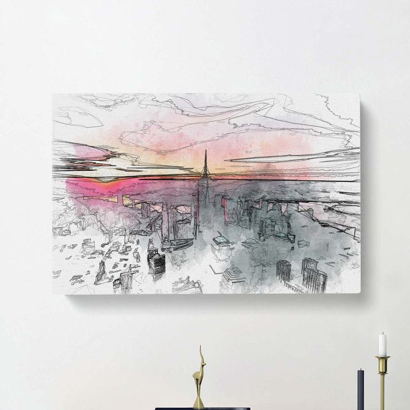 Sunset Over New York City In Abstract - Wrapped Canvas, 60cm H x 91cm W x 3cm D