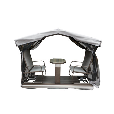 Aluminum Frame Garden Swing With Canopy And Spacious Design - 4 Outdoor Glider Chair Tempered Glass Tabletop