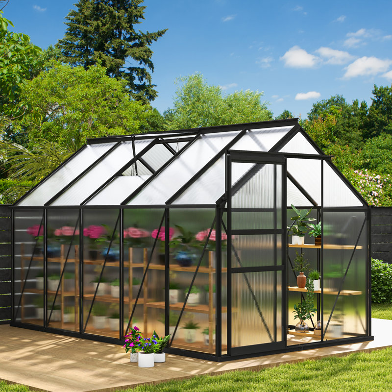 Balconera Greenhouse With Aluminum Frame, PC Panels, Satin Black, 76.8"H x 74.4"W x 124.8"D