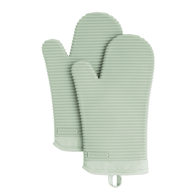 Pistachio Green Ribbed Silicone Oven Mitts 2-Piece Set