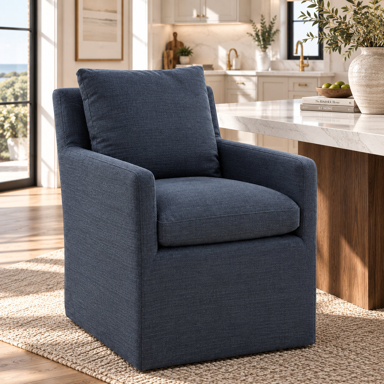 Alayaa Dining Armchair, Effie Indigo Performance Linen
