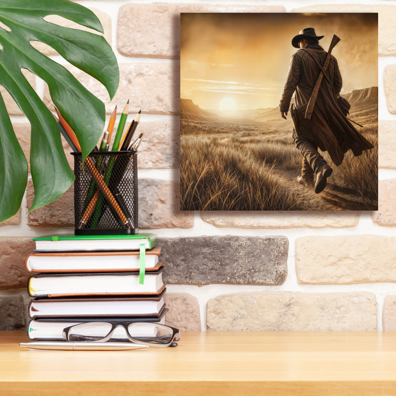«Cowboy - Morning Walk» par Rey Klimt, art mural sur toile, H 12 po x l 12 po x P 0,75 po