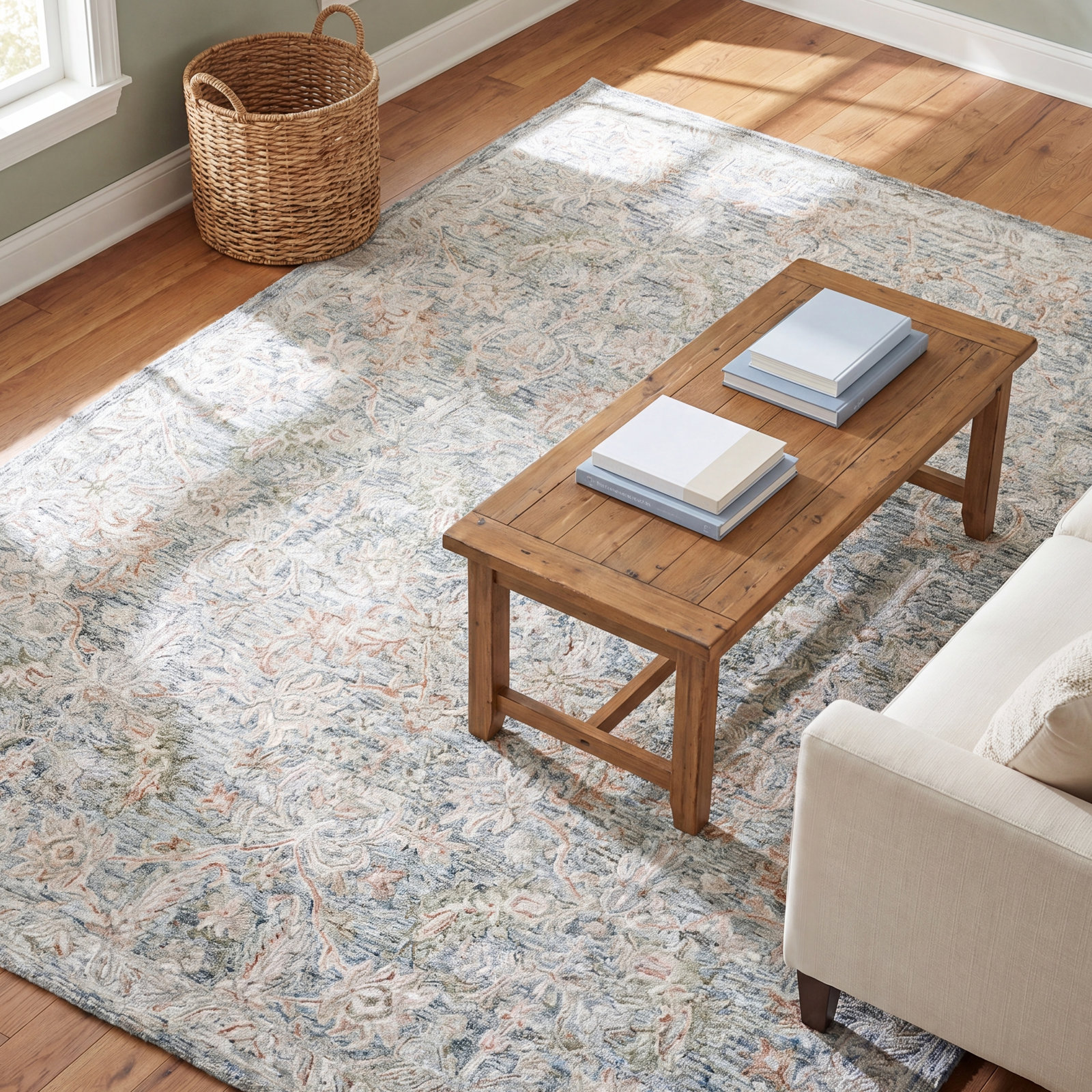 Teal Green Hand-Tufted Wool Oriental Rug, Rectangle 4' x 6'