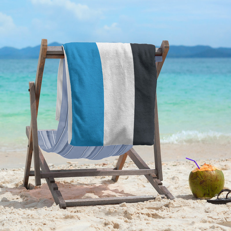 Cotton Blend Beach Towel, Ocean Blue/Navy/Light Gray