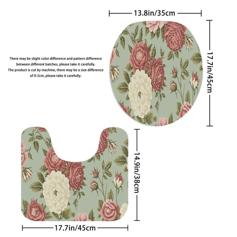 Ensemble de 2 tapis de bain roses et roses à motif floral Shabby Chic