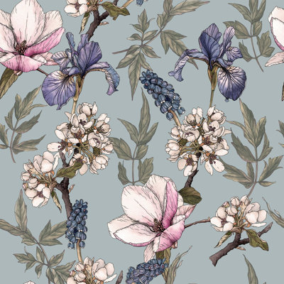 Irises On Grey Wallpaper Floral Tile