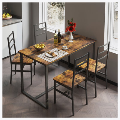 Five-piece set table and chair with backrest, industrial style, solid structure by 17 Stories