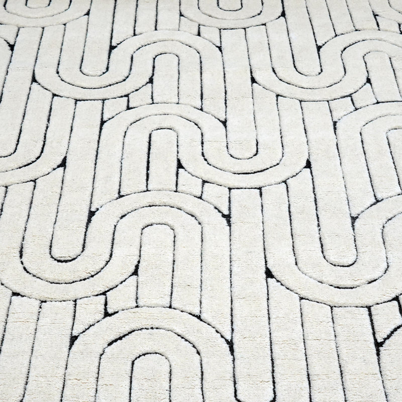Reality Geometric Area Rug in Cream/Black, Rectangle 5'3" x 7'6"