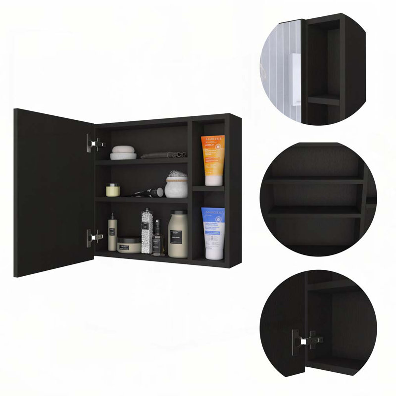 Armoire à pharmacie murale pour salle de bain avec miroir, Noir