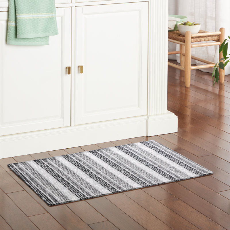 Martha Stewart Ticking Stripe Slip-Resistant Kitchen Mat, Rectangle 2' x 3', Black/Gray/White