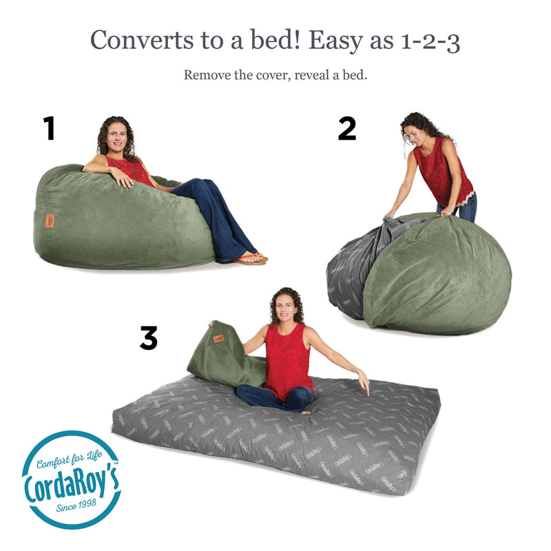 Moss Green Chenille Full Convertible Bean Bag Chair