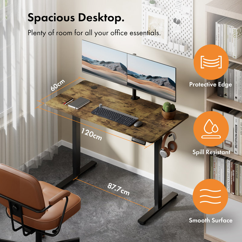Adjustable Height Steel Standing Desk, 120 W x 60 D, Walnut/Black