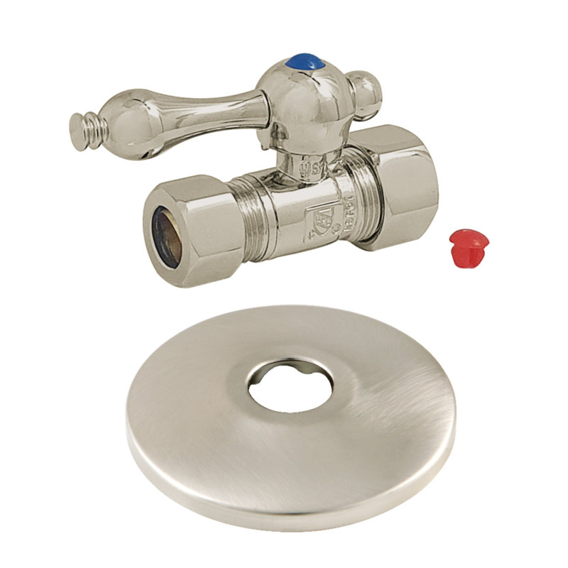 Kingston Brass 5/8-Inch OD Comp x 1/2-Inch OD Comp Quarter-Turn Straight Stop Valve with Flange, Antique Brass