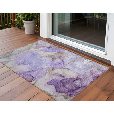 Tapis extérieur lavable antidérapant 2 pi x 3 pi gris et mauve