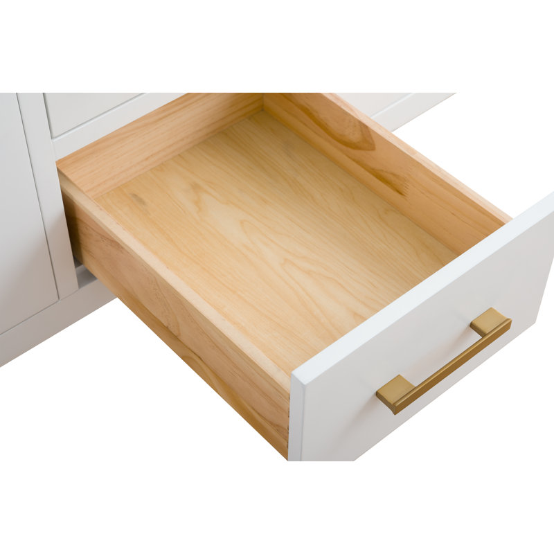 Ensemble de meuble-lavabo double 60 po avec plateau en marbre Chambery, Blanc, Or brossé