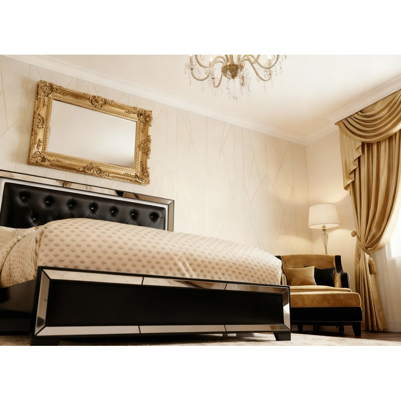 Fazeley Queen Tufted Bed with Lighted Headboard, Black