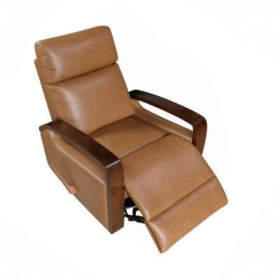 Luxurious Swivel Glider Reclining Chair Faux Leather Upholstery Comfortable Wooden Arms Modern Living Room Furniture 1Pc
