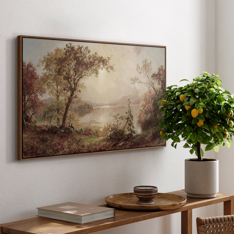 Paysage rétro -ccccxxix, Toile encadrée noyer flottant, H 17 po x l 25 po x P 2 po