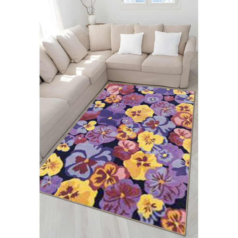 Tapis décoratif mauve à motif floral violet, Sous-tapis carré 3 pi 3 po inclus