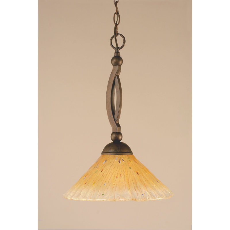 Bow Chain Hung Pendant Glass, Brushed Nickel, 19", Amber Crystal