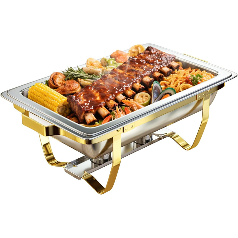 Chafing Dish for Buffet, 1 Pack 9 Qt Stainless Steel Buffet Warmer Set, Elegant Gold and Silver Chafers and Buffet Server for Parties, Catering, and Events