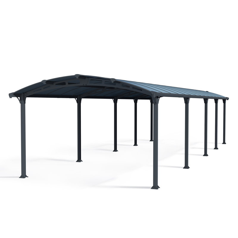 Palram - Canopia Arcadia 12' W x 35' D Polycarbonate Galvanized Steel Weather-Protected Carport Canopy for Cars Trucks Gray