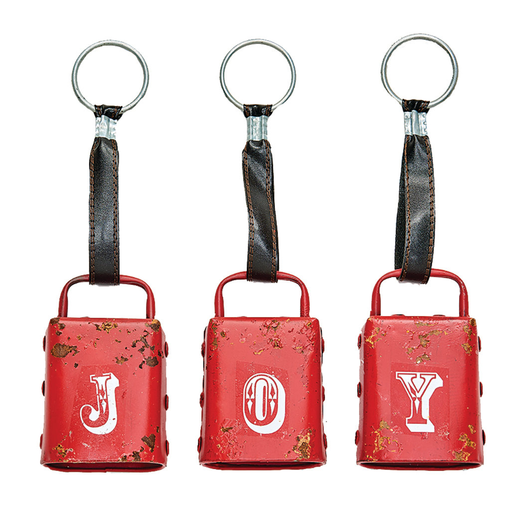 Distressed 4" Metal Joy Cow Bells On Faux Leather Straps The Holiday Aisle®