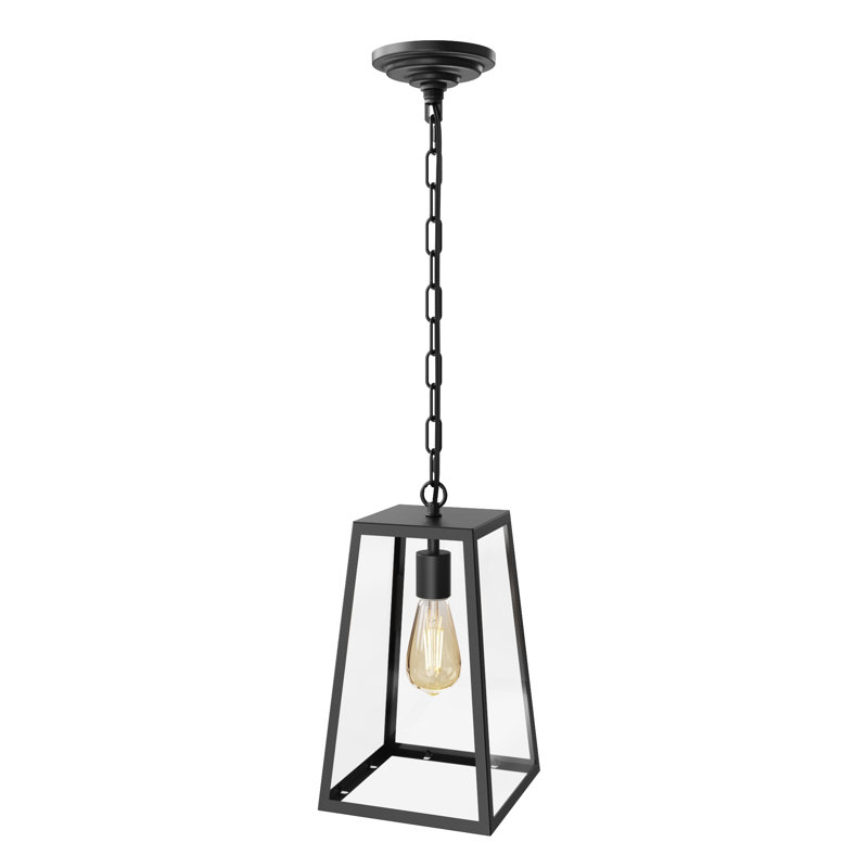 Outdoor Hanging Lantern, Modern Farmhouse 14.2" Matte Black Weather-Resistant Outdoor Pendant Light with Clear Glass, Suitable for Porch, Entryway, Patio