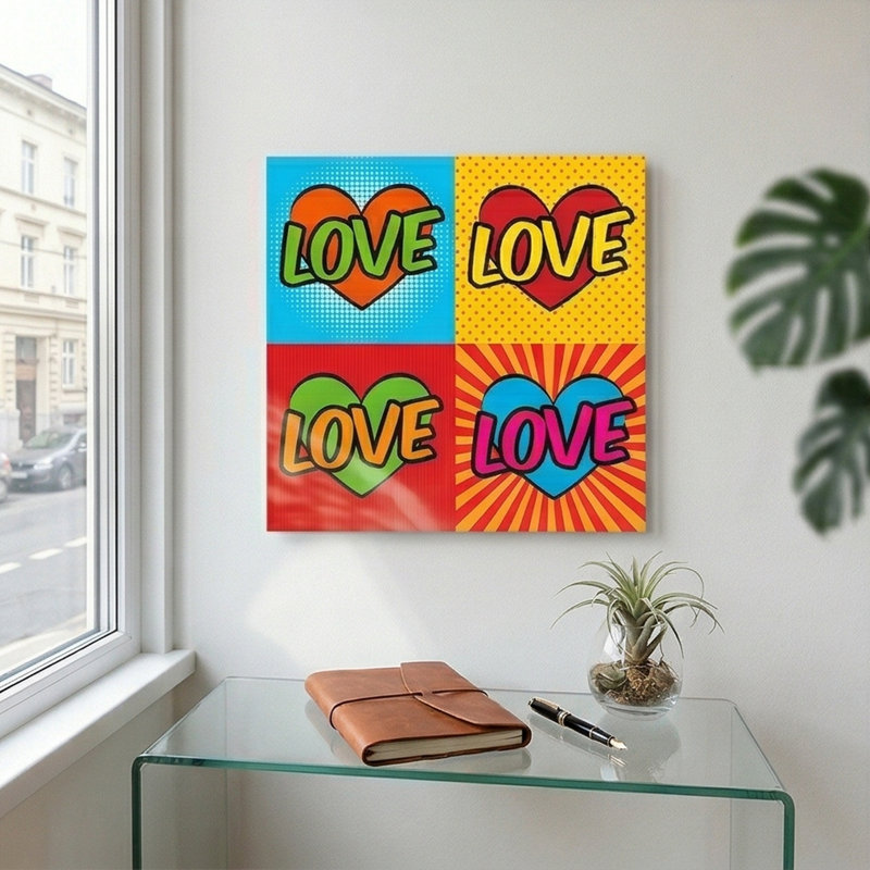 Art mural en verre trempé «LOVE» 20 po x 20 po Pop Art Romance