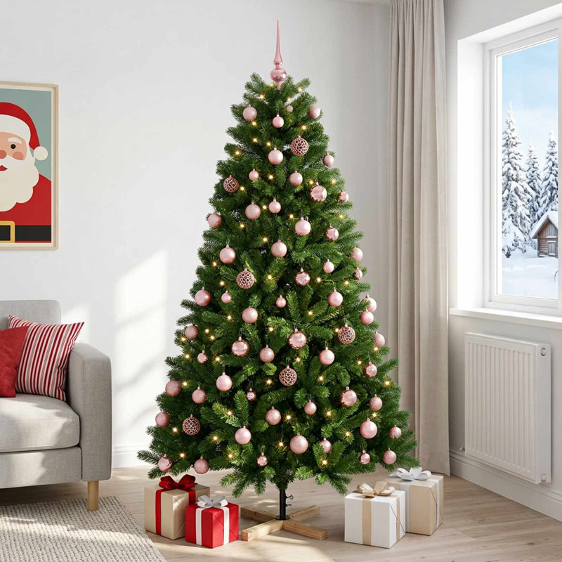 Christmas Tree, 180 cm, with LEDs & pink balls