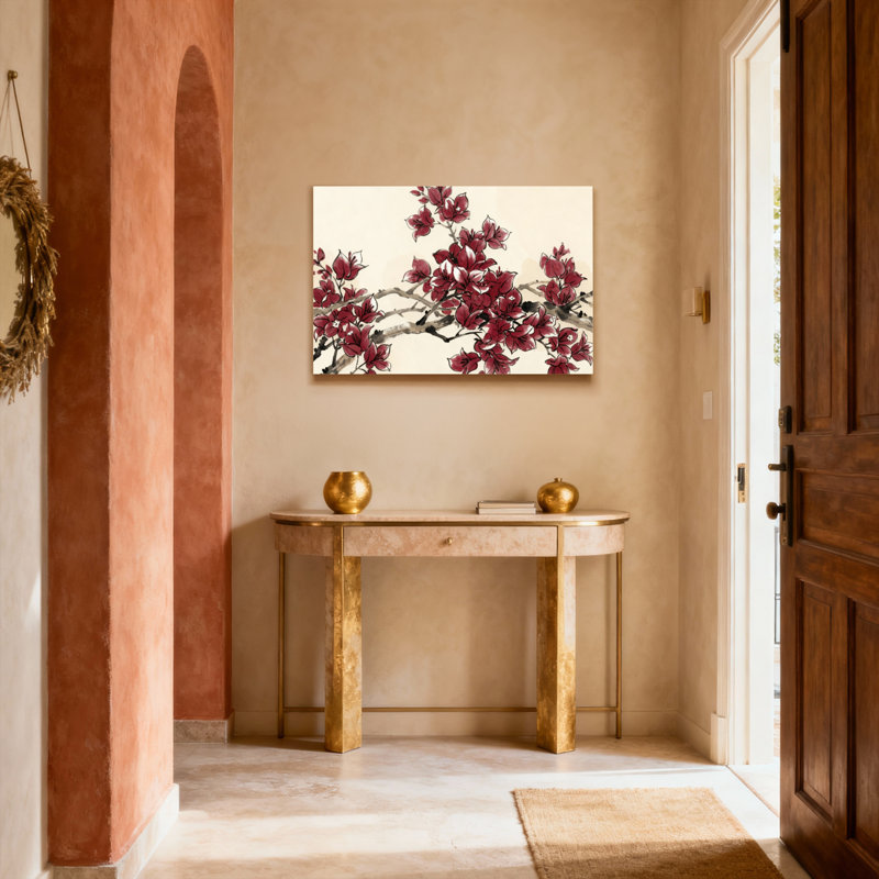 Ensemble de 1 tableau mural sur toile tendue représentant des fleurs de cerisier, H 24 po x l 36 po, Noir
