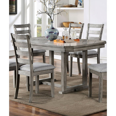 Table de salle à manger rectangulaire rustique, gris, grain de bois diamant, brossé au fil, base à tréteaux, 6 sièges de style gris, motif de grain, 6