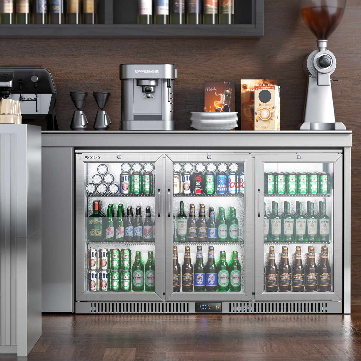Coolski Beverage Refrigerator With 3 Doors, Commercial Back Bar Cooler ...
