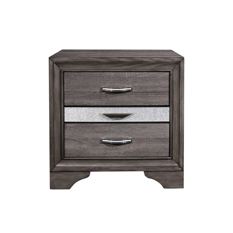 Table de chevet 3 dans un style moderne - Meuble d'étude gris étincelant avec 3 grands tiroirs