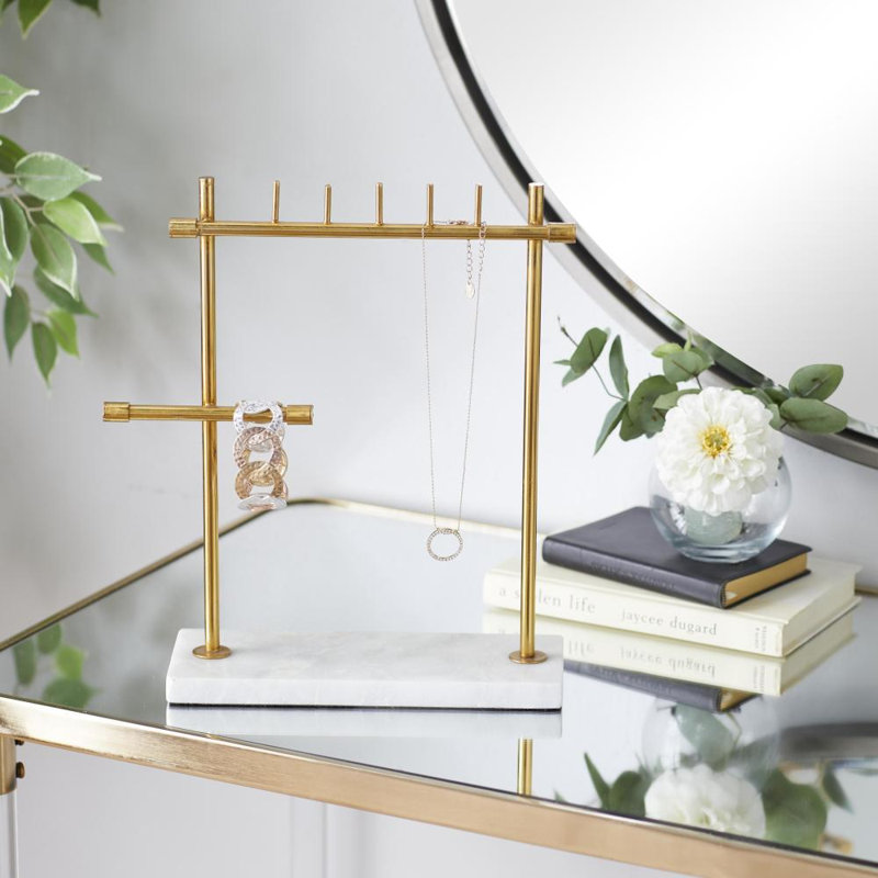 Marble Gold Jewelry Stand with Rectangular Base