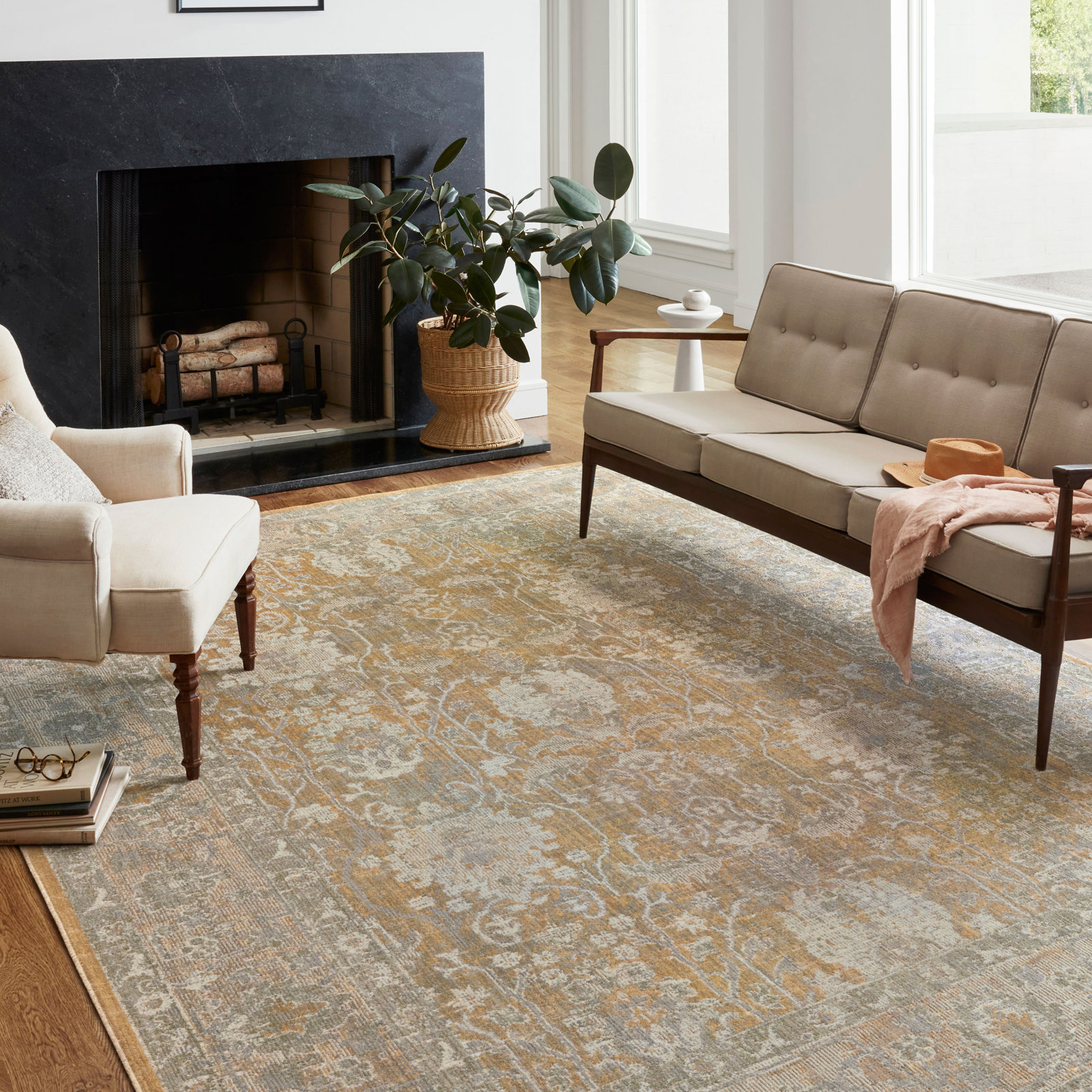 Chris Loves Julia x Loloi Rosemarie Gold Sand Rug, Rectangle 7'10" x 10'