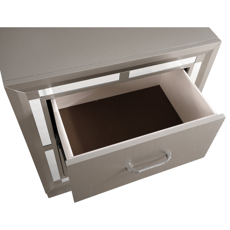 Compact, Durable Particle Board Nightstand With Silver Champagne Finish For Versatile Spaces