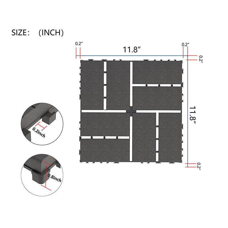 Carreaux de terrasse en plastique emboîtables, Gris