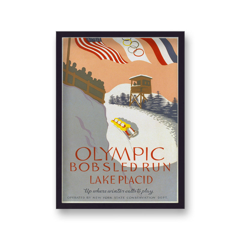 Vintage Sports Olympic Bobsled Run Lake Placid by Vouvart - Single Picture Frame Print